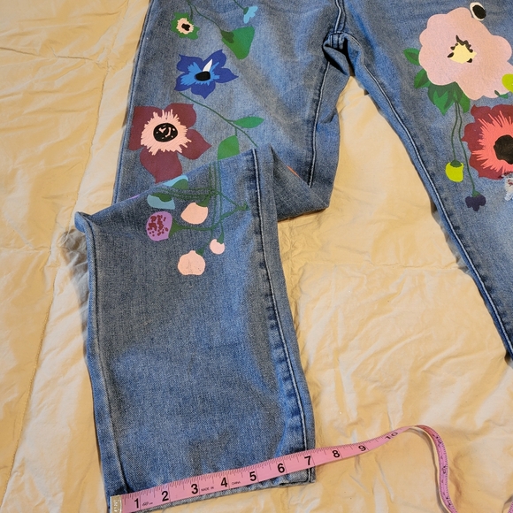 Misslook Hippie Floral Straight Leg Jeans Mid Rise Light Wash Size L - Picture 6 of 16